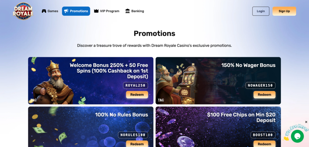 Dream Royale promotions as seen when testing