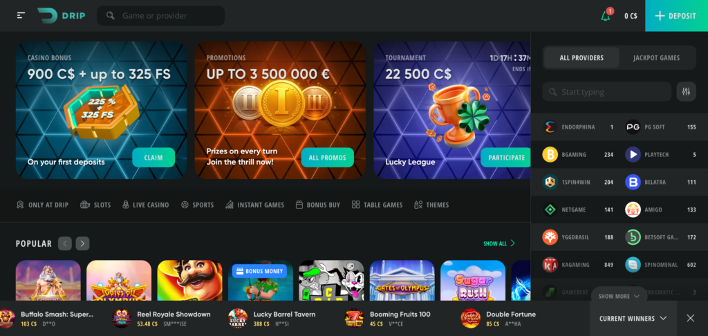 Drip Casino home page