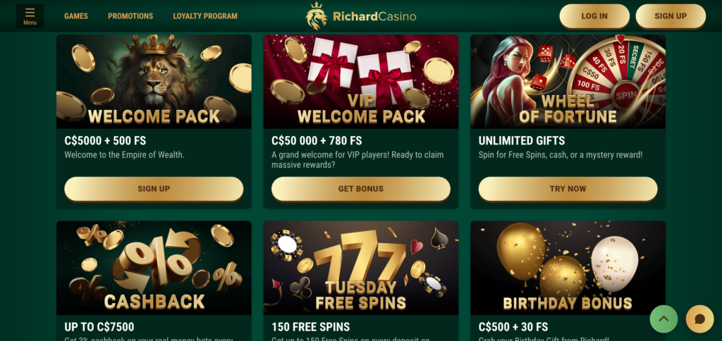 Richard Casino promotions as seen when testing 