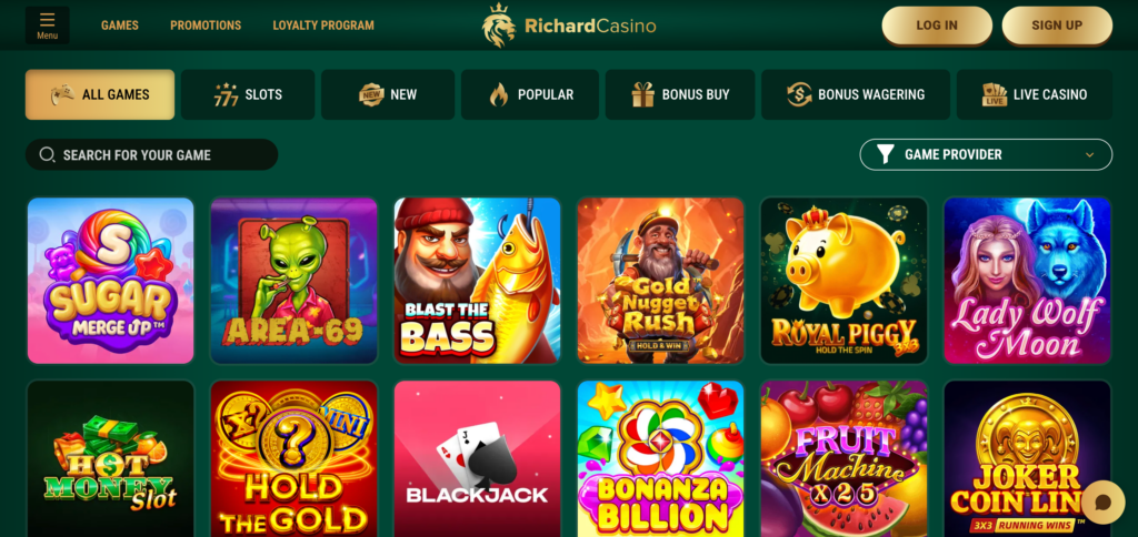 Richard Casino games as seen when testing 