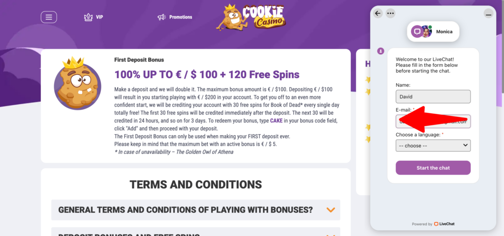 Cookie Casino support