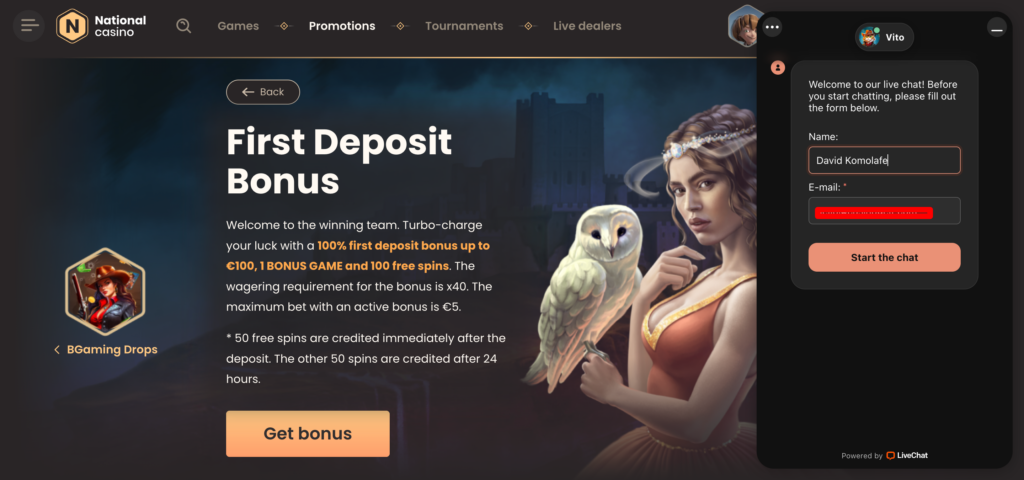 National Casino support chat