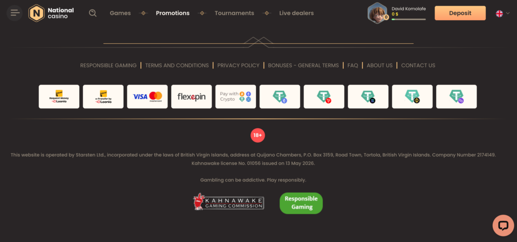 National Casino footer