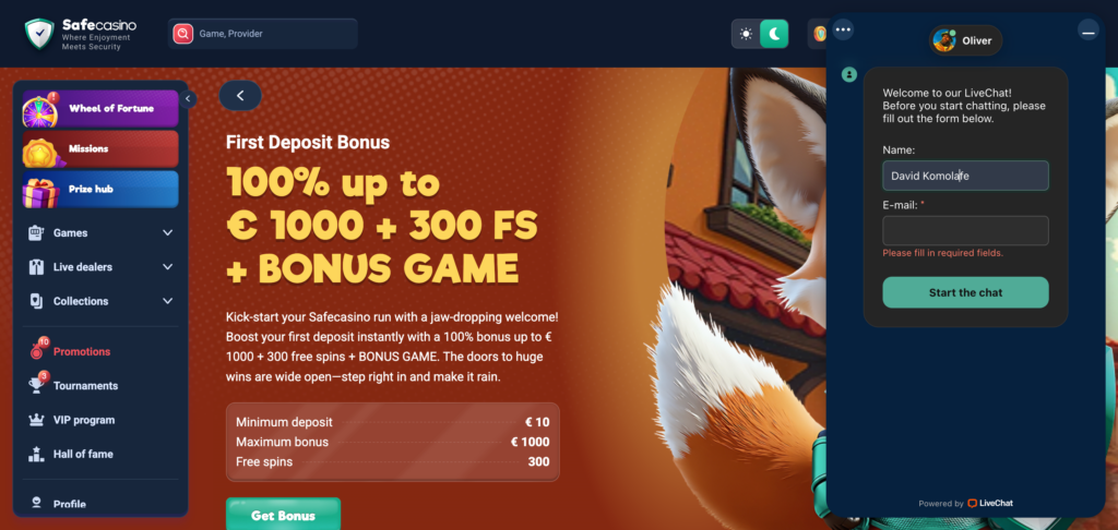 SafeCasino support chat