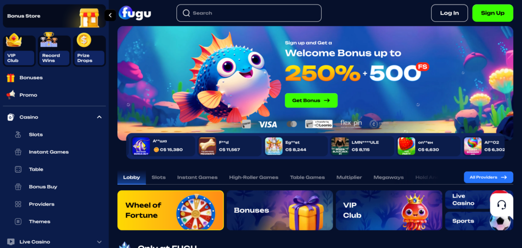 Fugu Casino home page 