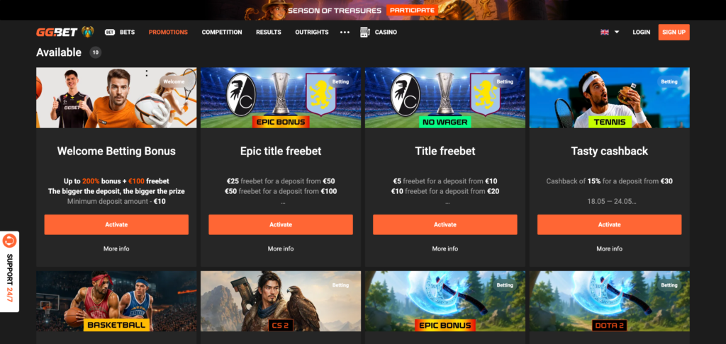 GGBET promotion as seen when testing