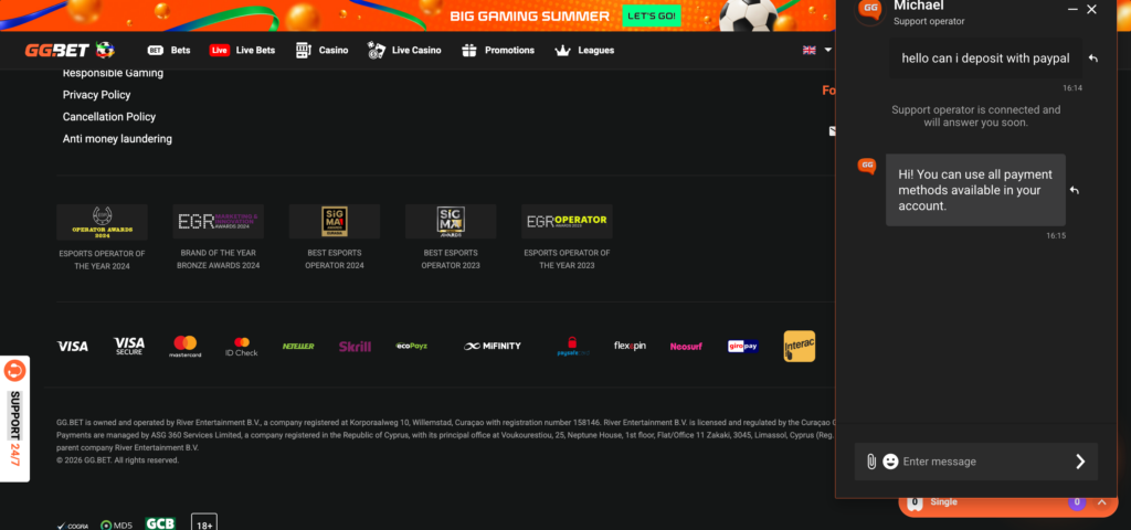 GGBET support chat