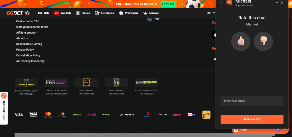GGBET support chat