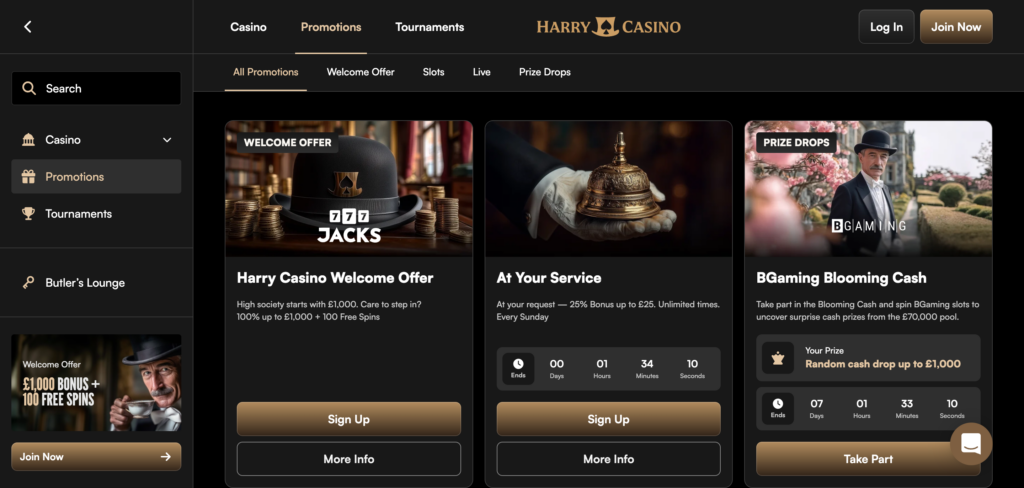 Harry Casino promotion as seen when testing 