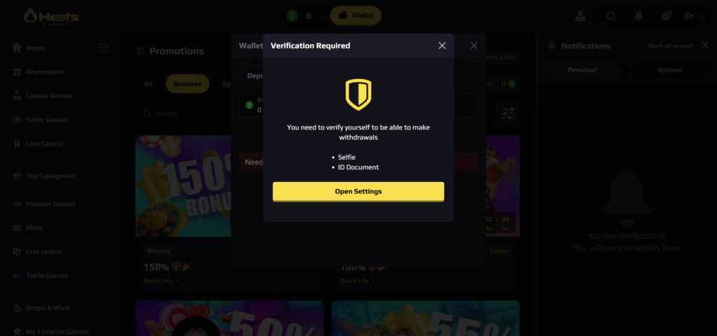 Heats Casino withdrawal methods