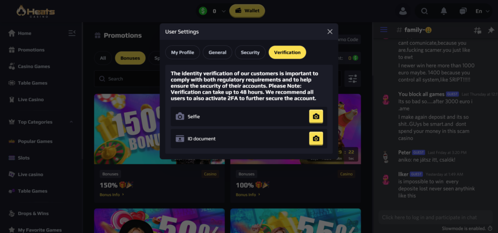 Heats Casino KYC setup
