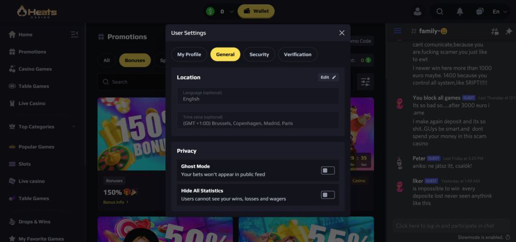 Heats Casino profile 