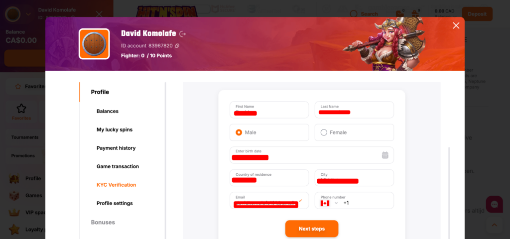 HitnSpin profile setting