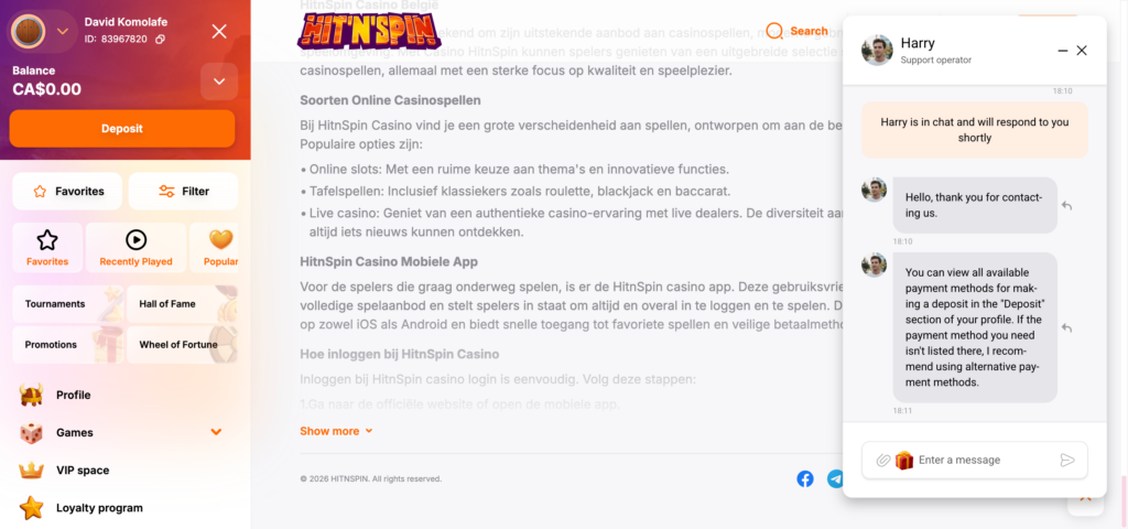 HitnSpin support chat