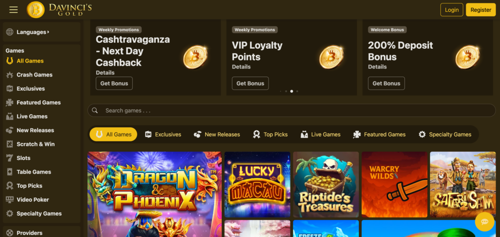 DaVincis Gold home page