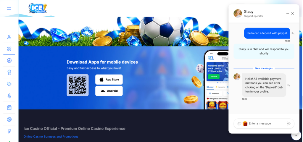 Ice Casino support chat conversations