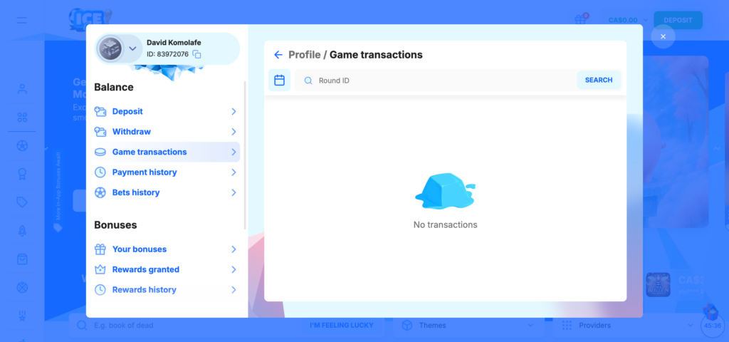 Ice Casino profile setting