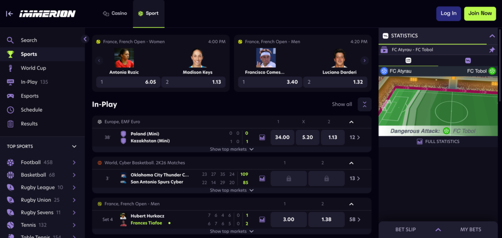 Immerion Casino sportsbook as seen when testing
