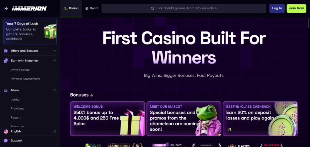 Immerion Casino home page
