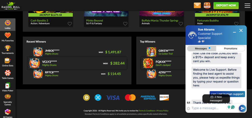 Ragingbull Slot live support
