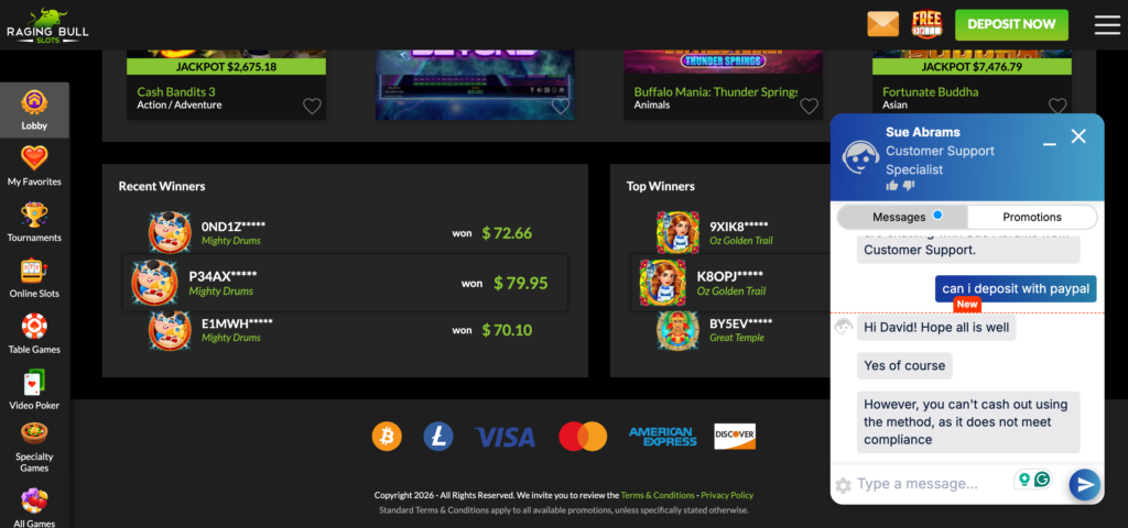 Ragingbull Slots live support
