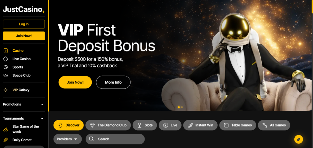 JustCasino.com home page