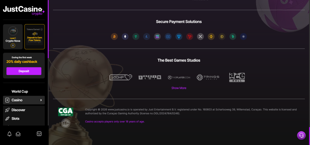 JustCasino.io footer