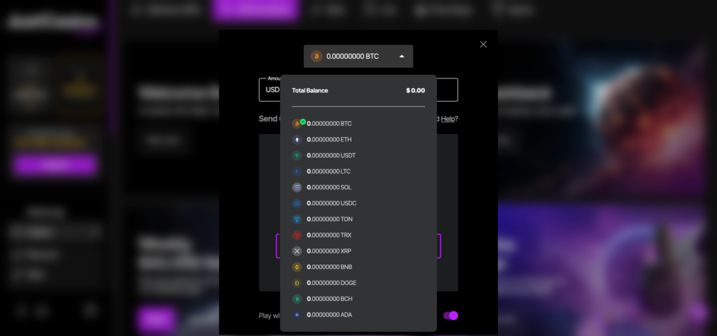 JustCasino.io deposit methods