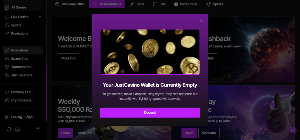 JustCasino.io wthdrawal methods