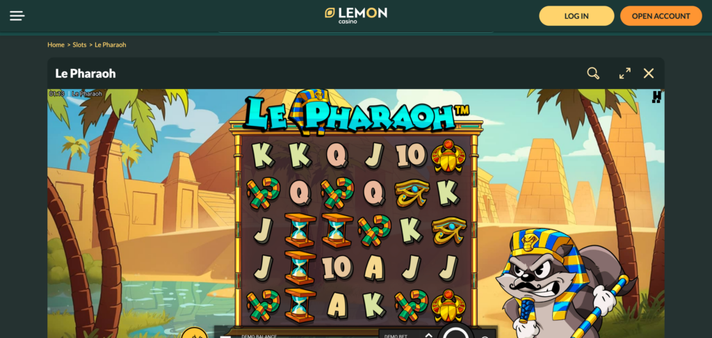 Lemon Casino Le Pharaoh seen when testing