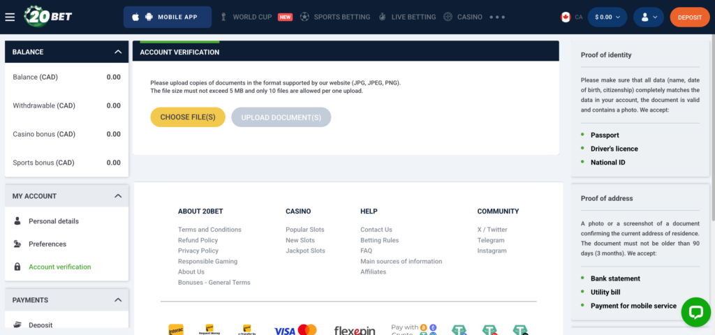 20Bet KYC