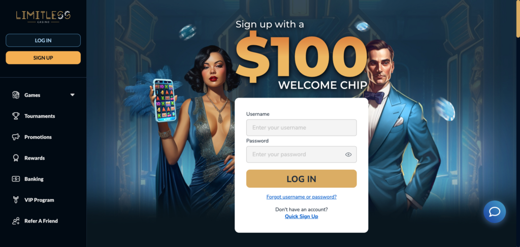 Limitless Casino home page