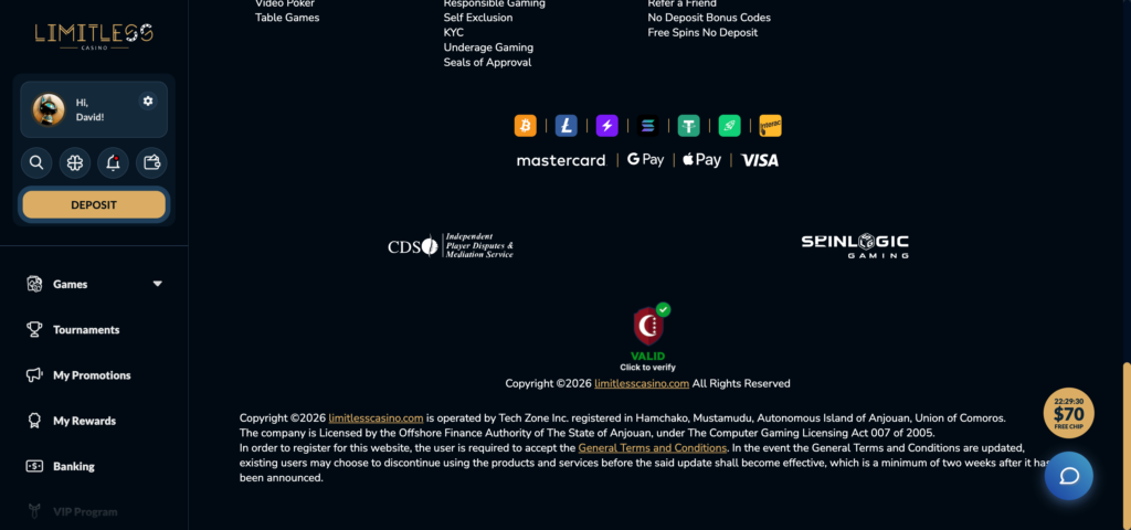 Limitless Casino footer