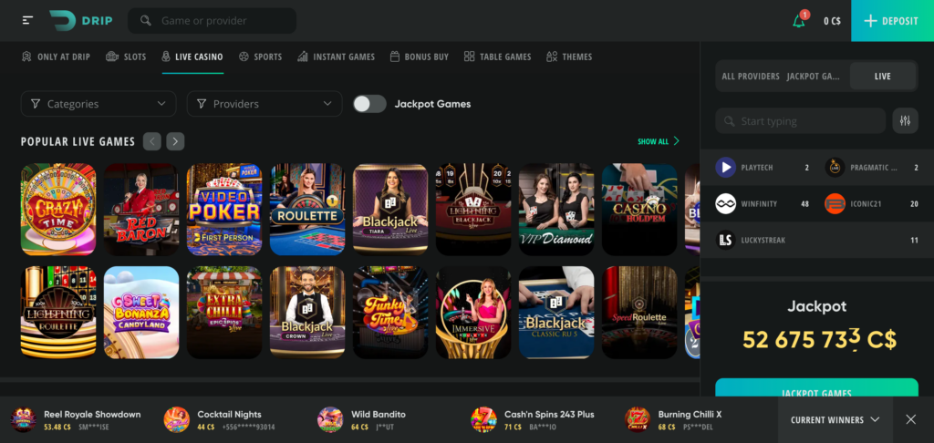 Drip Casino live casino