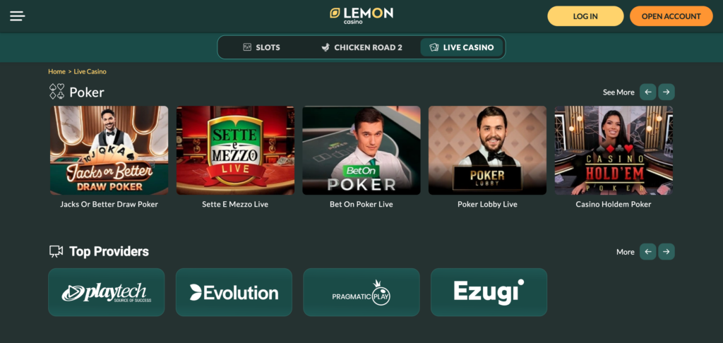 Lemon Casino live casino seen when testing