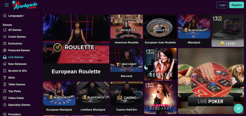 Avantgarde Casino live casino as seen when testing