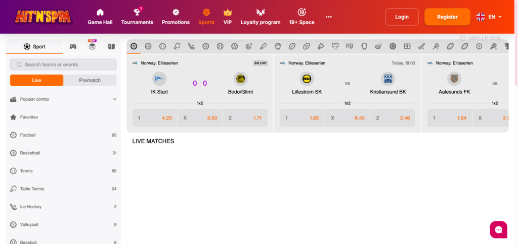 HitnSpin sportsbook as seen when testing 