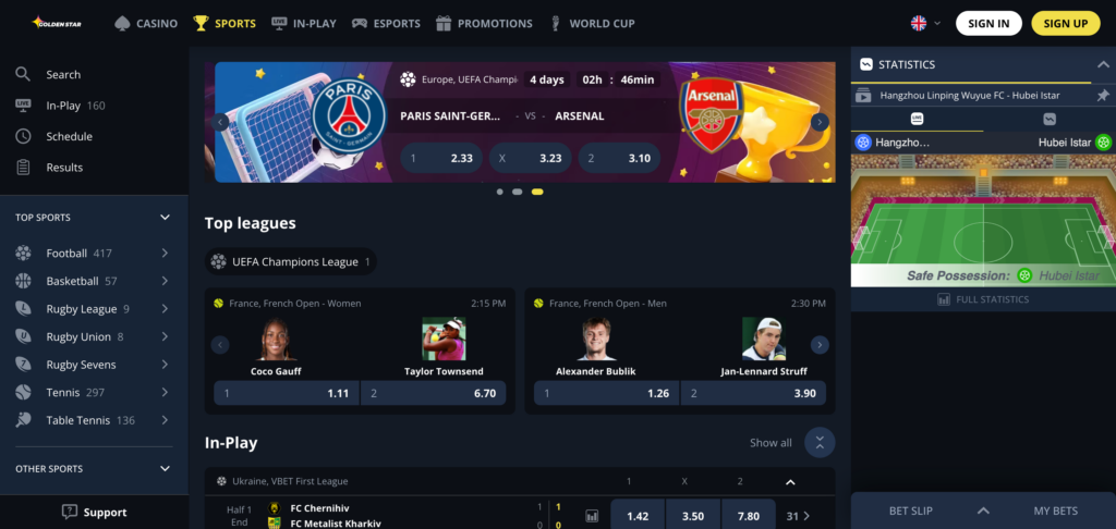 Goldenstar sportsbook as seen when testing