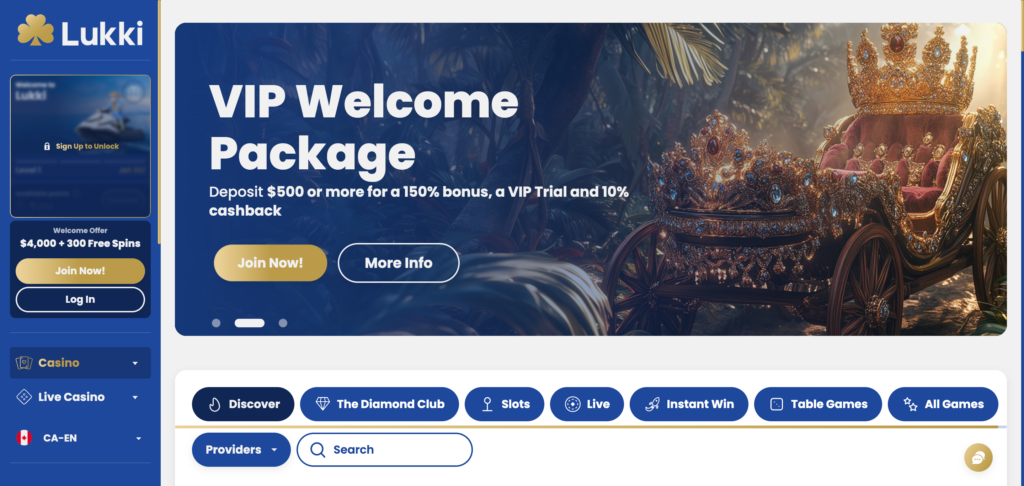 Lukki casino home page