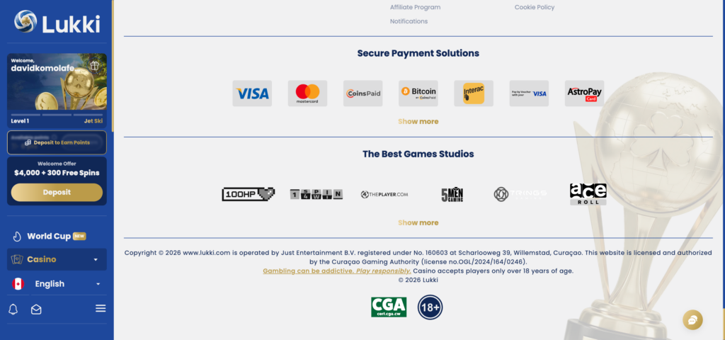 Lukki Casino  footer