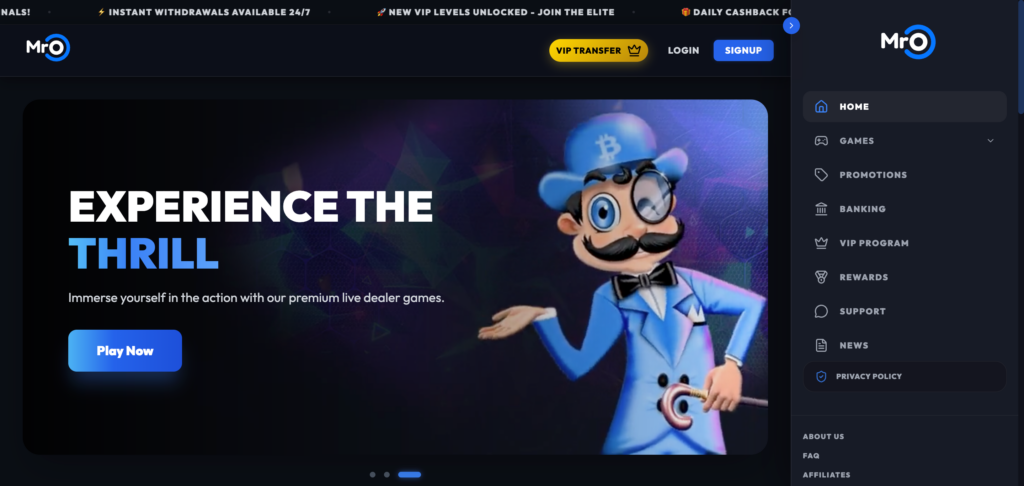 Mro Casino home page