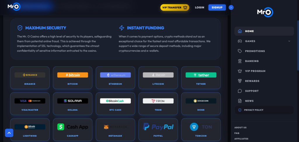 Mro Casino deposit and withdrawal as seen when testing