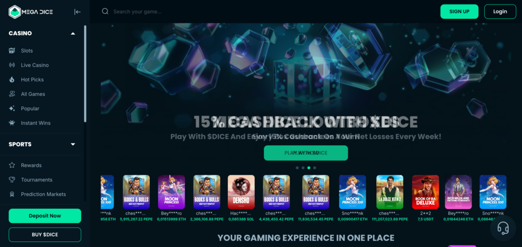 Mega Dice home page