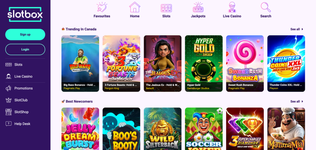 Slotbox Casino home page