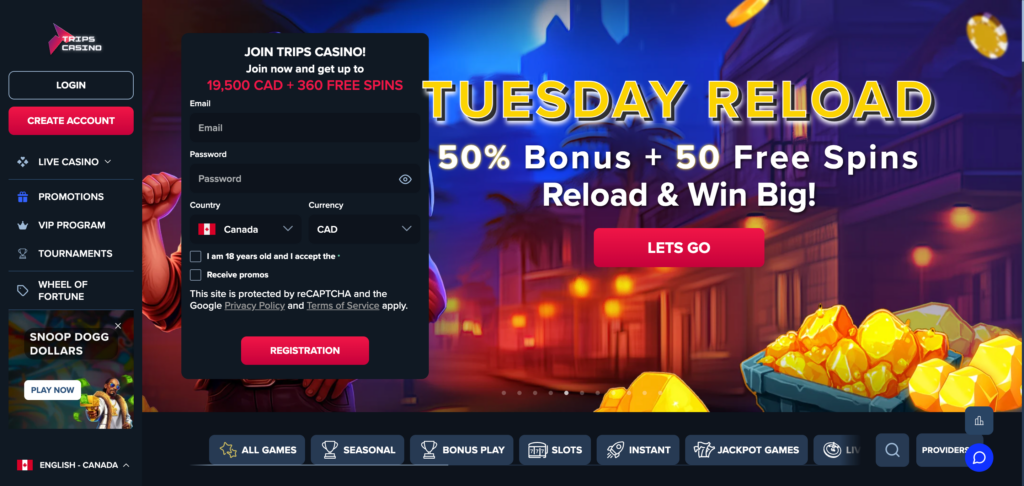 Trips Casino home page