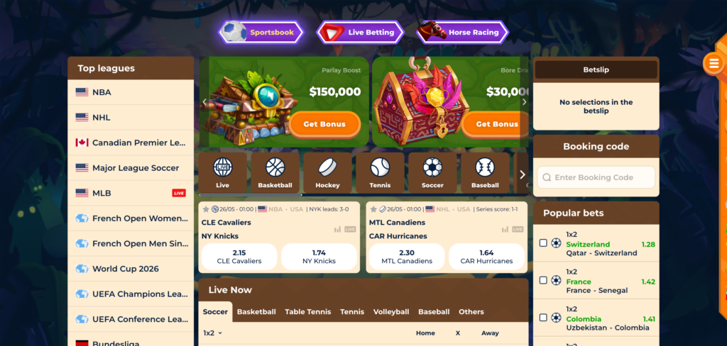 Wazamba sportsbook as seen when testing