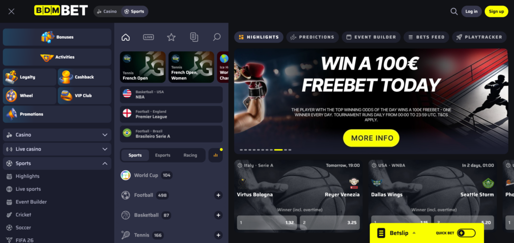 BDMbet sportsbook seen when testing