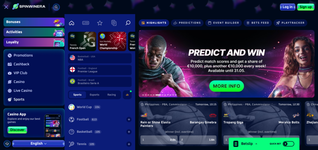 Spinwinera sportsbook seen when testing