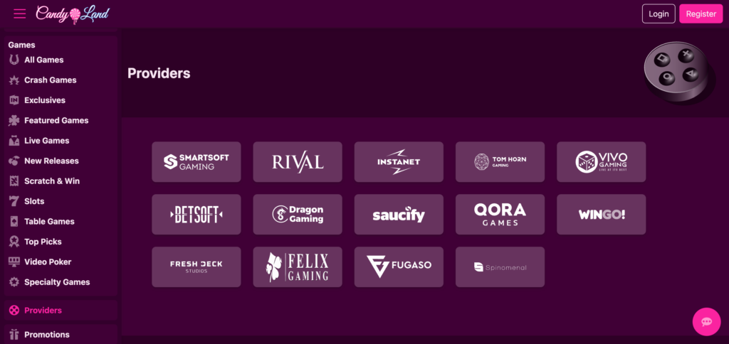 Candyland casino provider as seen when testing