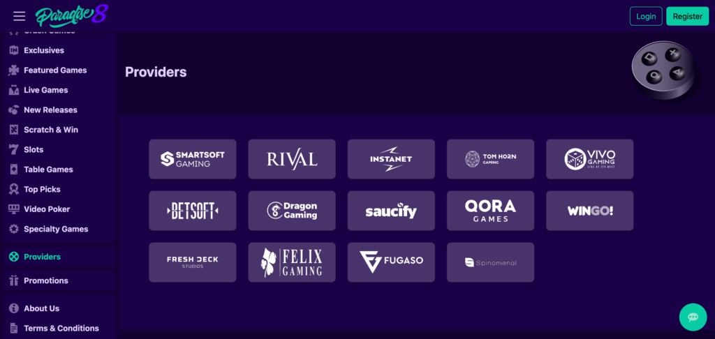 Paradise8 providers as seen when testing 